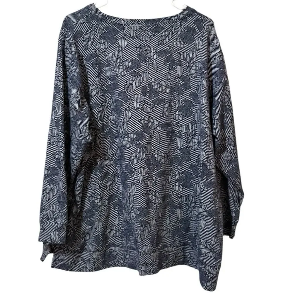 Lands End Pullover Sweater‎ Top Women Size 2X Paisley Floral Jacquard Sweatshirt